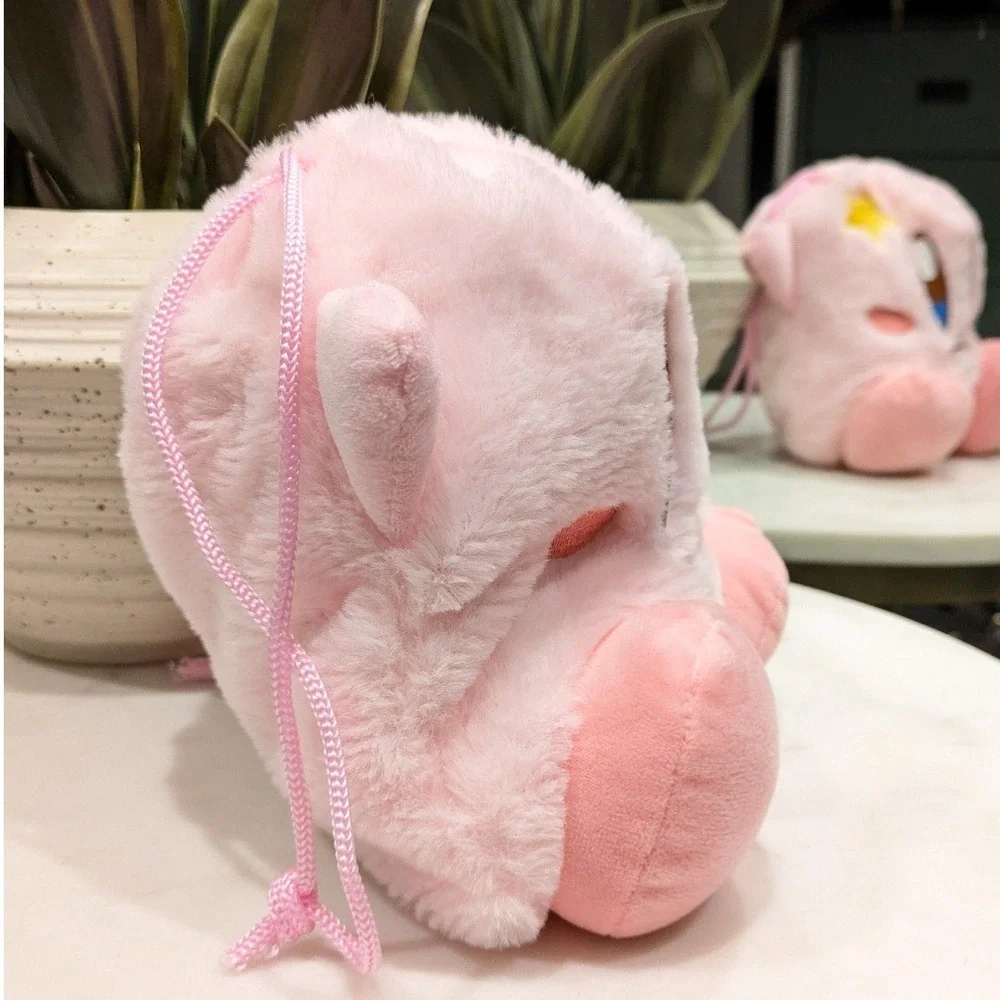 Nintendo Kirby Plush Drawstring Pouch Bag Pink Kawaii Sad Face Star Plushy